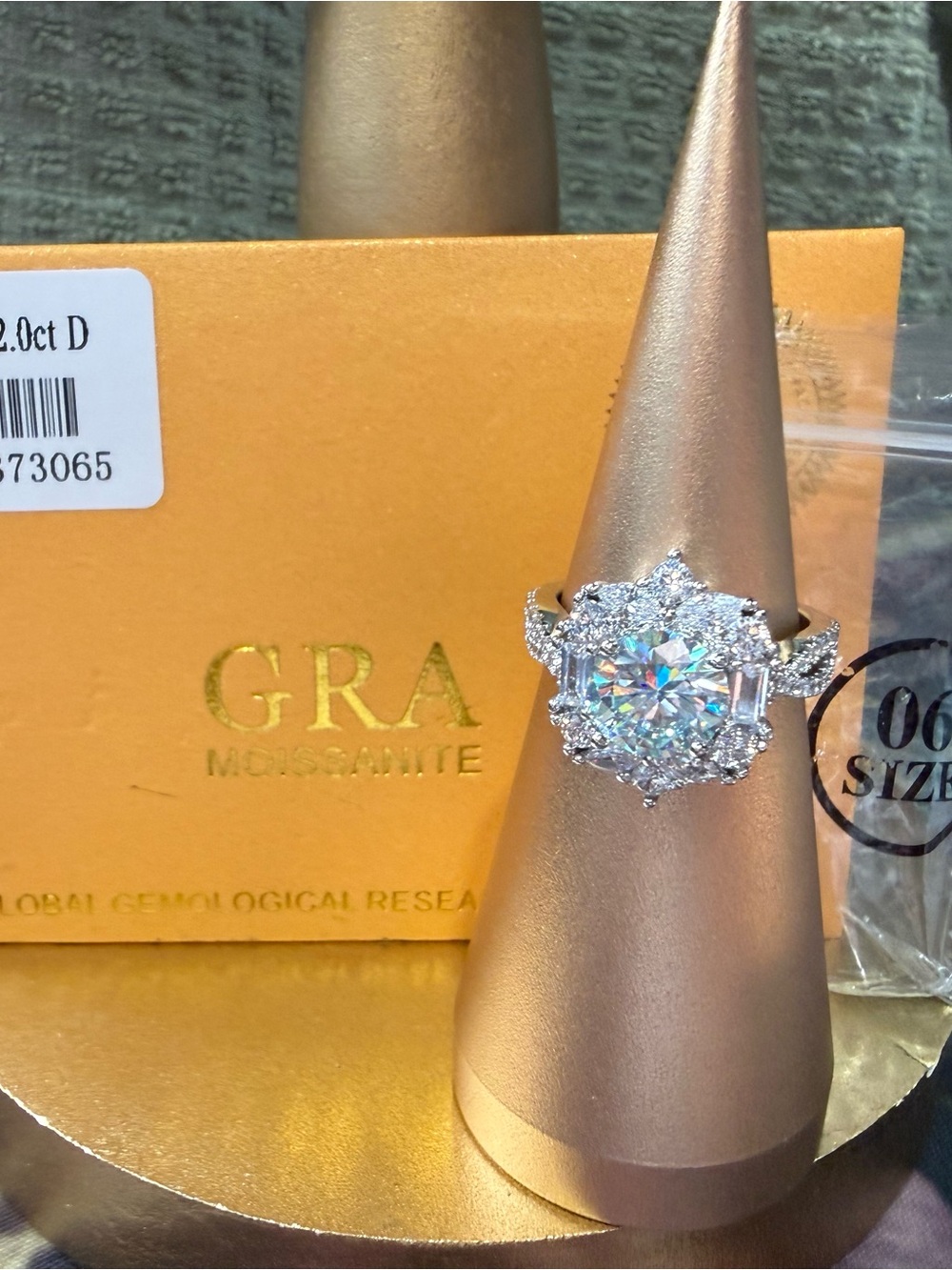 Sparkling White Halo Moissanite Ring with Silver Band